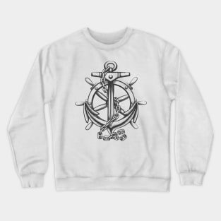 Anchor and ships wheel tattoo in engraving style Crewneck Sweatshirt